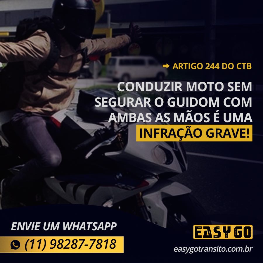 Leia mais sobre o artigo Multa por conduzir moto sem utilizar as mãos