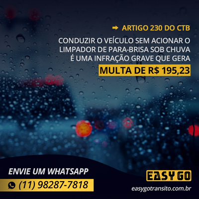 Leia mais sobre o artigo Multa por dirigir sem acionar o limpador de para-brisa sob chuva