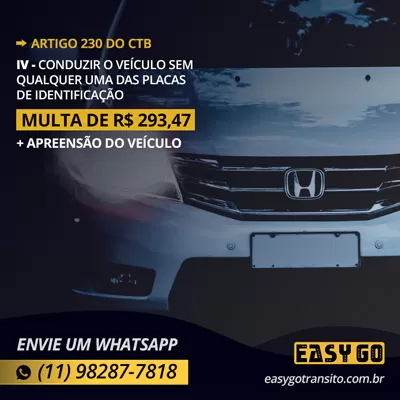 Art 230 Iv multa por dirigir sem placa