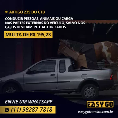 Art 235 multa levar animal na carroceria easy go 2